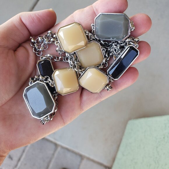 Chico's Long Silvertone Necklace with Chunky Stones - Picture 4 of 5